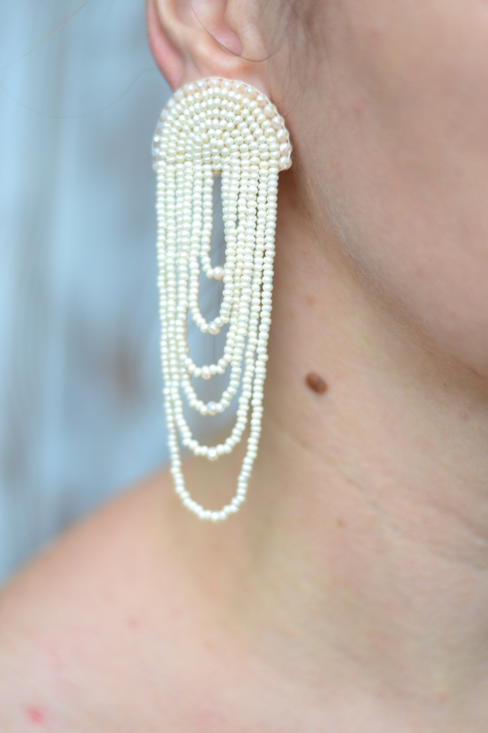 Ivory Fringe Earrings Statement Wedding Bridal Boho Bohemian Etsy