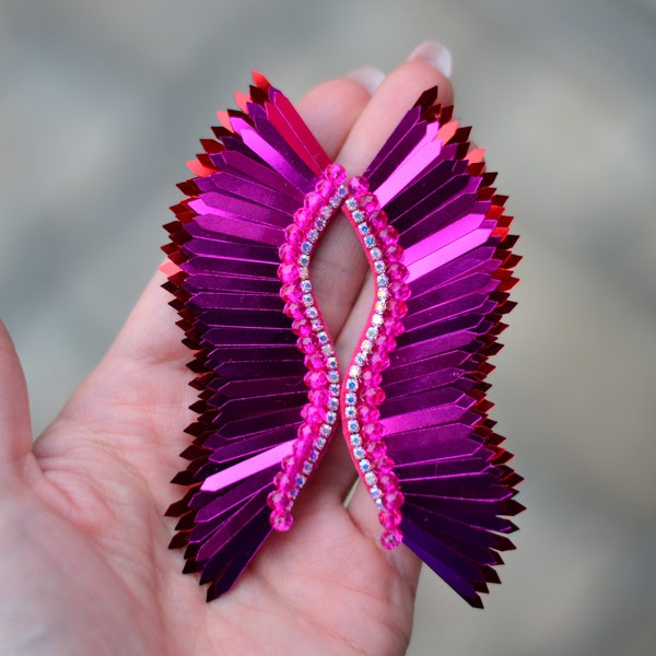 Hot pink fuchsia red butterfly wings earrings