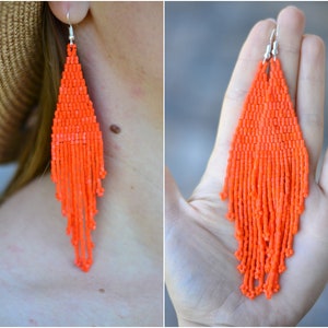 Crystal tangerine orange fringe earrings