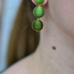 Kale army green ombre les bonbons bon bon earrings Three balls clip drop earrings gift image 2