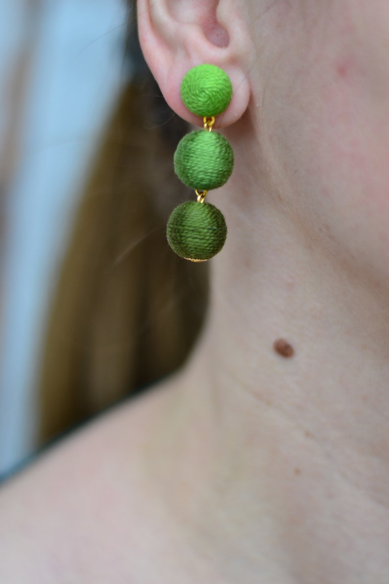 Kale army green ombre les bonbons bon bon earrings Three balls clip drop earrings gift image 2