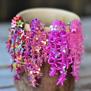 Floral drop sequins earrings Hot pink fuchsia magenta light watermelon pink