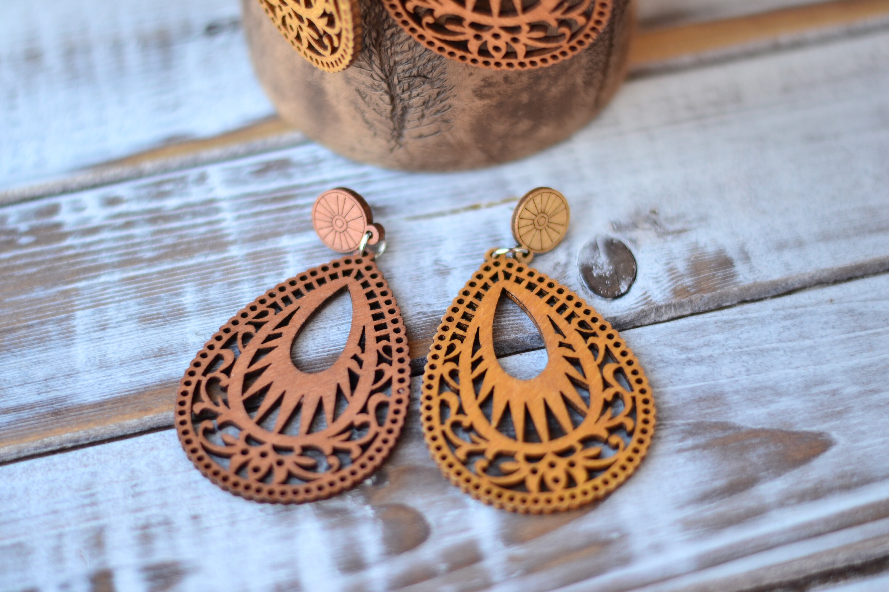 Wooden teardrop earring Chunky dangle drop wood earrings Etsy