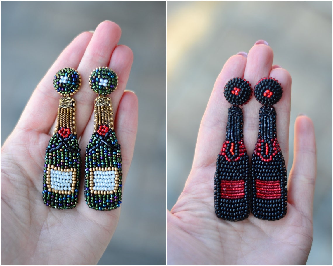 Champagne bottle earrings holiday wine earrings Etsy