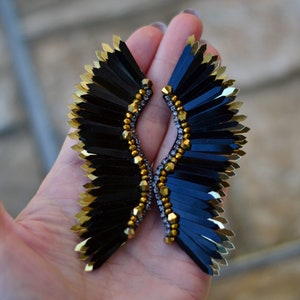 Gold black wings earrings