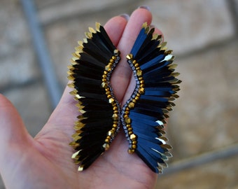 Gold black wings earrings