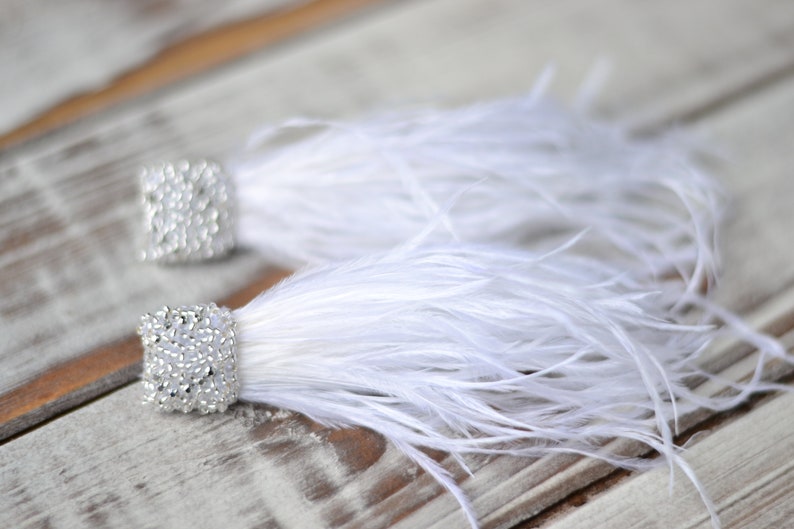 White feather earrings wedding bridal engagement statement | Etsy