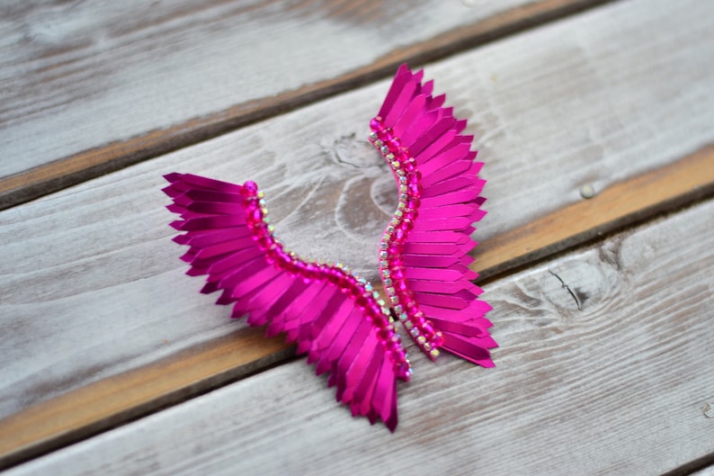 Wings Earrings Prom Hot Pink Fuchsia Sequins Earrings Etsy