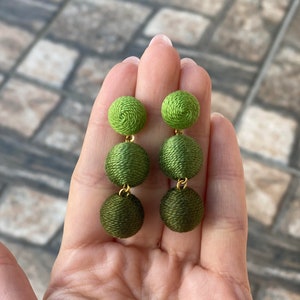 Kale army green ombre les bonbons bon bon earrings Three balls clip drop earrings gift image 3