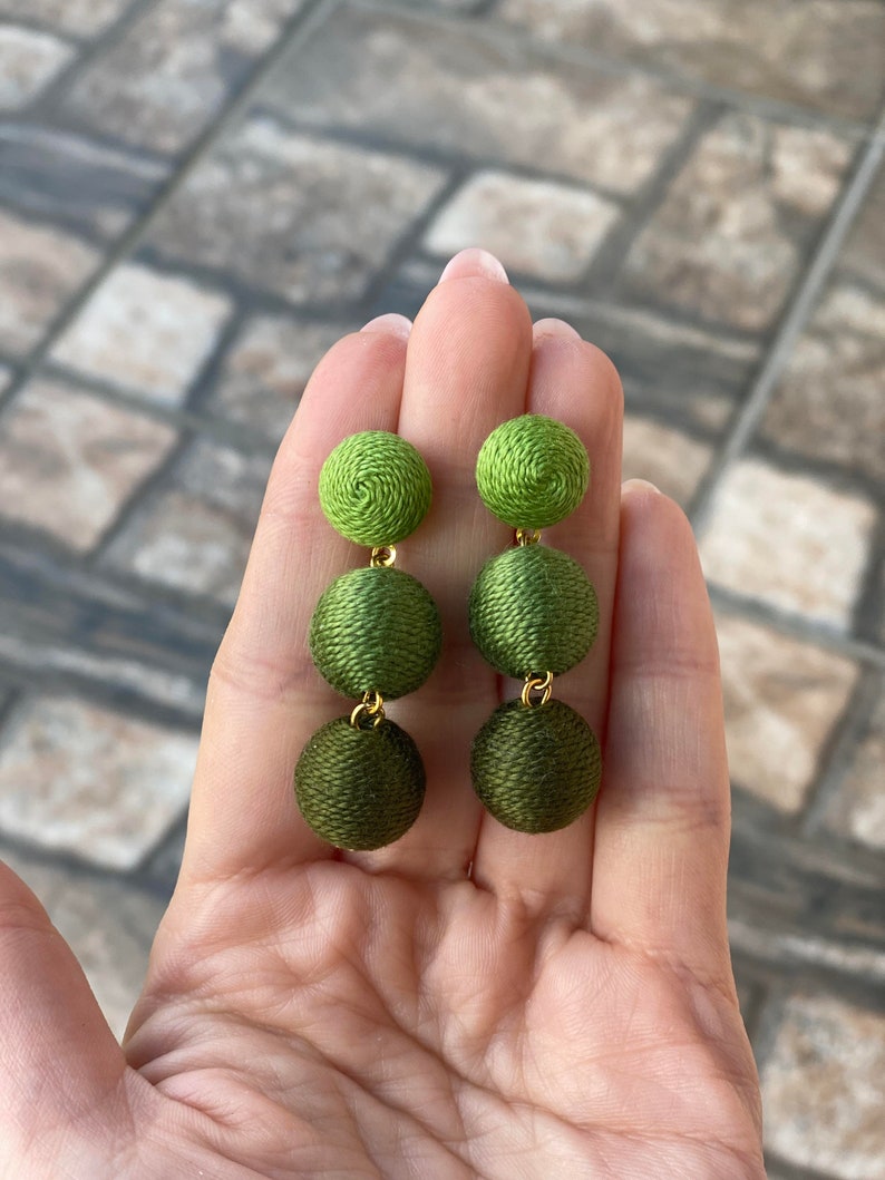 Kale army green ombre les bonbons bon bon earrings Three balls clip drop earrings gift image 3