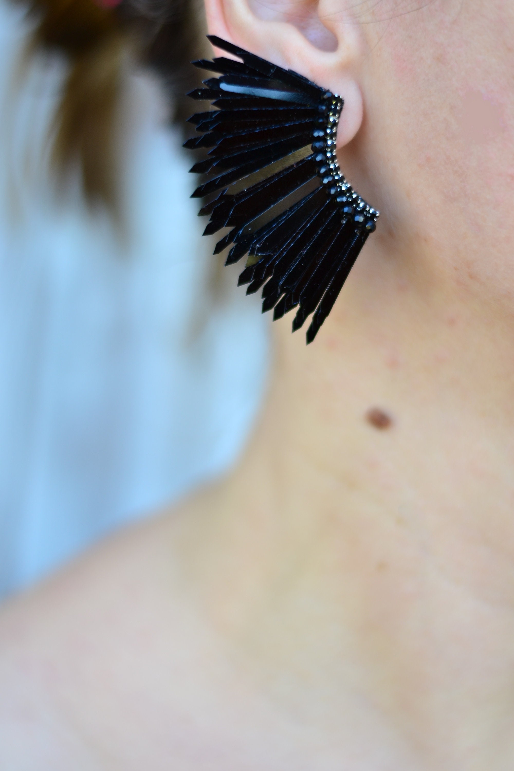 Small White Black Wings Earrings Etsy