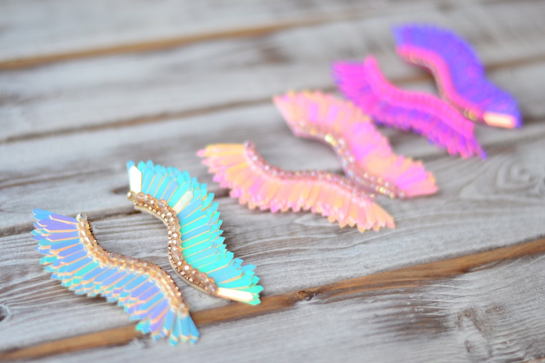 Сhameleon Wings Earrings Sequins Pink Wings Earrings - Etsy