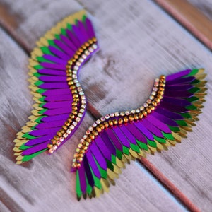Mardi Gras wings earrings statement sequin earrings