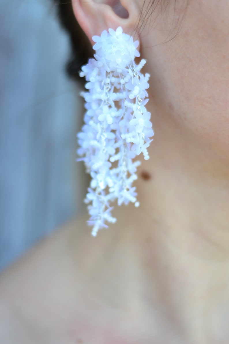 White Floral Drop Earrings Oscar Wedding Bridal Bride Flower Etsy