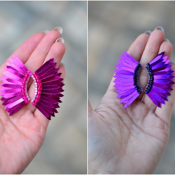 Small purple hot pink fuchsia wings earrings