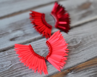 Small coral red wings earrings