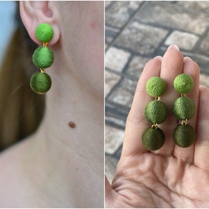 Kale army green ombre les bonbons bon bon earrings Three balls clip drop earrings gift image 1