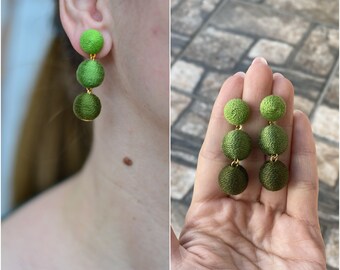 Kale army green ombre les bonbons bon bon earrings Three balls clip drop earrings gift