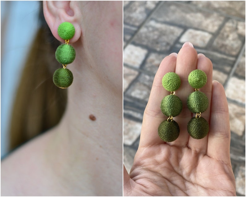 Kale army green ombre les bonbons bon bon earrings Three balls clip drop earrings gift image 1
