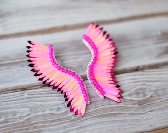 Hot light pink fuchsia butterfly wings earrings