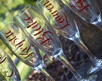 Champagne Flutes, Bridal Party Champagne Flutes, Bridal Party Gift, Wedding Party Champagne Flutes, Wedding Party Gift, Bridesmaid Gifts