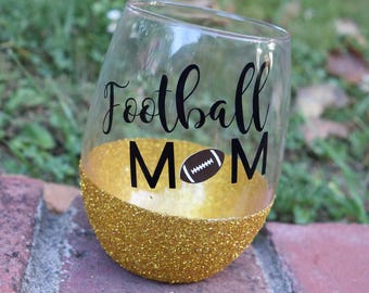 Football Mom, Football Mom Gift, Glitter Wine Glass, Stemless Wine Glass, Wine Glass, Glitter Dipped, Football Season