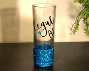 Vidrio de tiro alto, vidrio de tiro brillante, AF legal, veinte primer cumpleaños, finalmente legal, finalmente veintiuno, regalo de cumpleaños 21, regalo de AF legal