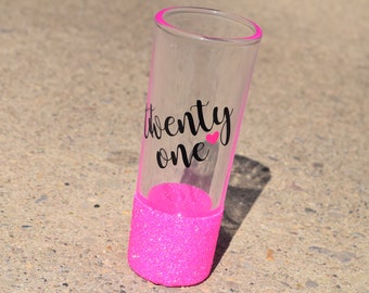 Tall Shot Glass, Glitter Shot Glass, Twenty One, Twenty First Birthday, Finally Legal, Finally Twenty One, 21st Birthday Gift