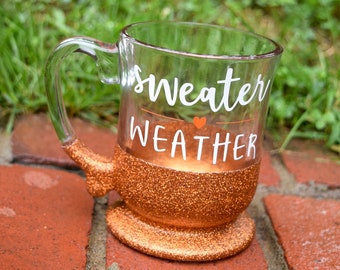 Fall Coffee Mug, Glass Coffee Cup, Sweater Weather, Glitter Coffee Mug, Glitter Dipped, Funny Coffee Mugs, Fall Coffee Mugs, Glitter Cups