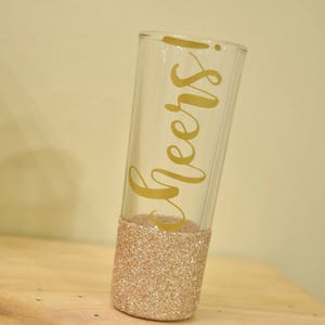 Cheers Shot Glass, Birthday Shot Glass, Glitter Shot Glasses, Tall Shot Glasses, Custom Shot Glass, Personalized Gift, Glitter Dipped, Shots