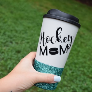 Hockey Mom, Mom Gift, Hockey Coffee Cup, Coffee Mug, Glitter Travel Mug, Hockey Mom Coffee Cup, Hockey Mom Gift, Glitter Dipped Travel Mug