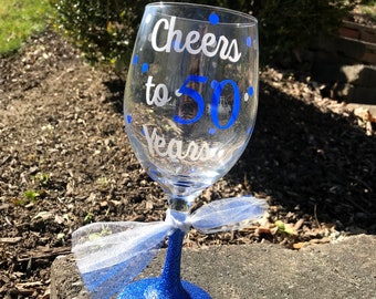 Glitter Wine Glass, Glitter Wine Glass, Cheers to 50 Years, Funny Wine Glass, Birthday Gift, 50th Birthday Gift, Glitter Dipped, Funny Wine