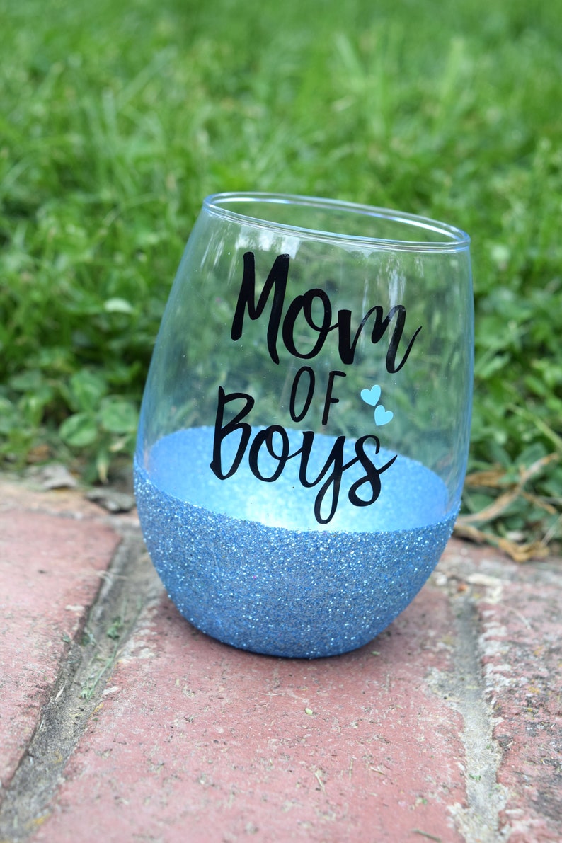 Mom Wine Glass, Mother Wine Glass, Mom Of Boys Wine Glass, Funny Wine Glass, Mother's Day, Mom Gift, Funny Mom Gift, Glitter Wine Glass image 1