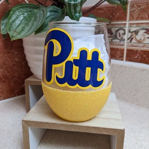 Pitt Wine Glass, #H2P wine glass, Glitter Dipped, Pitt birthday gift, Pitt grad gift, College gift, Pitt Birthday gift, Pitt Grad gift
