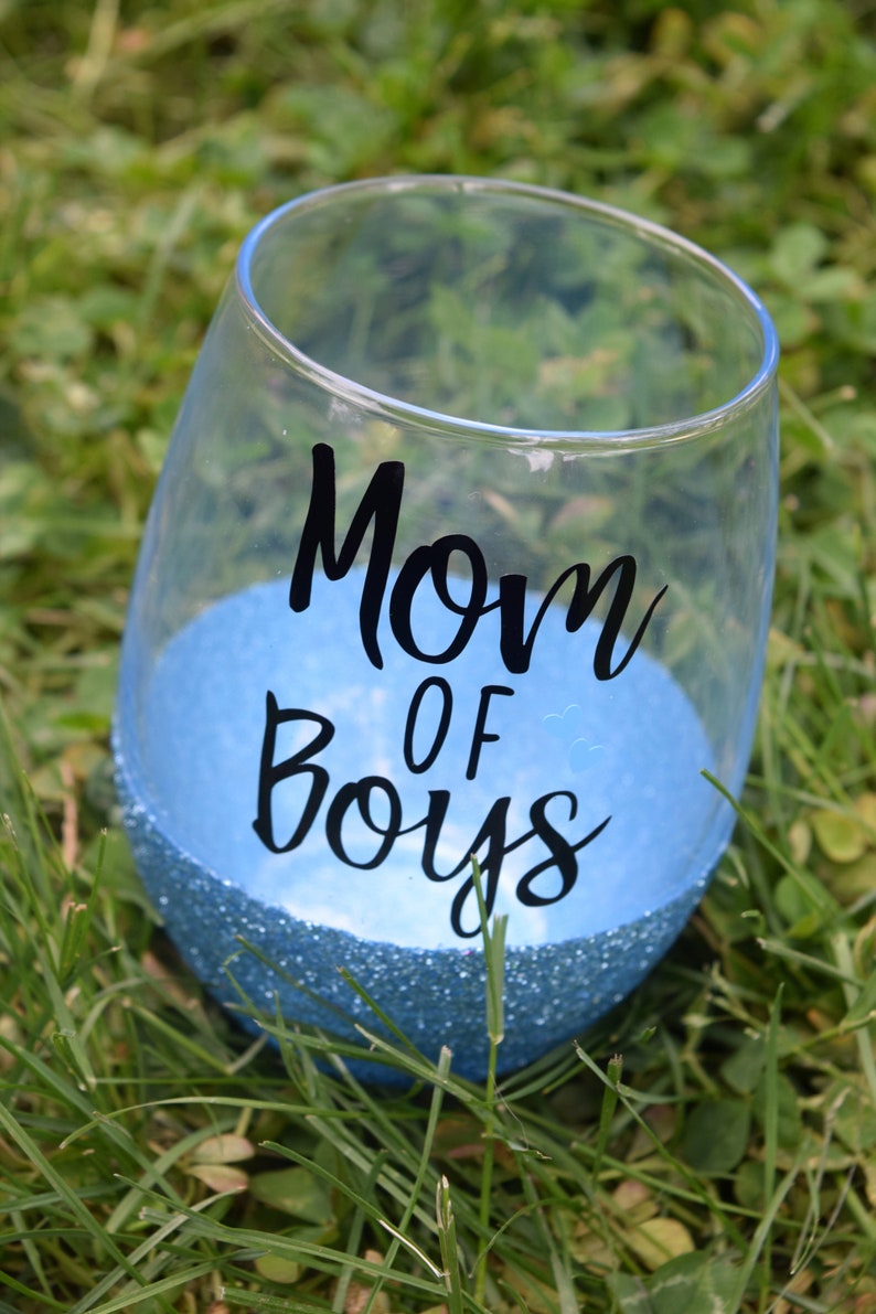 Mom Wine Glass, Mother Wine Glass, Mom Of Boys Wine Glass, Funny Wine Glass, Mother's Day, Mom Gift, Funny Mom Gift, Glitter Wine Glass image 2