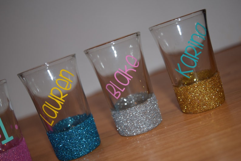 Shot Glasses Glitter Dipped Personalized Glitter Shot Etsy