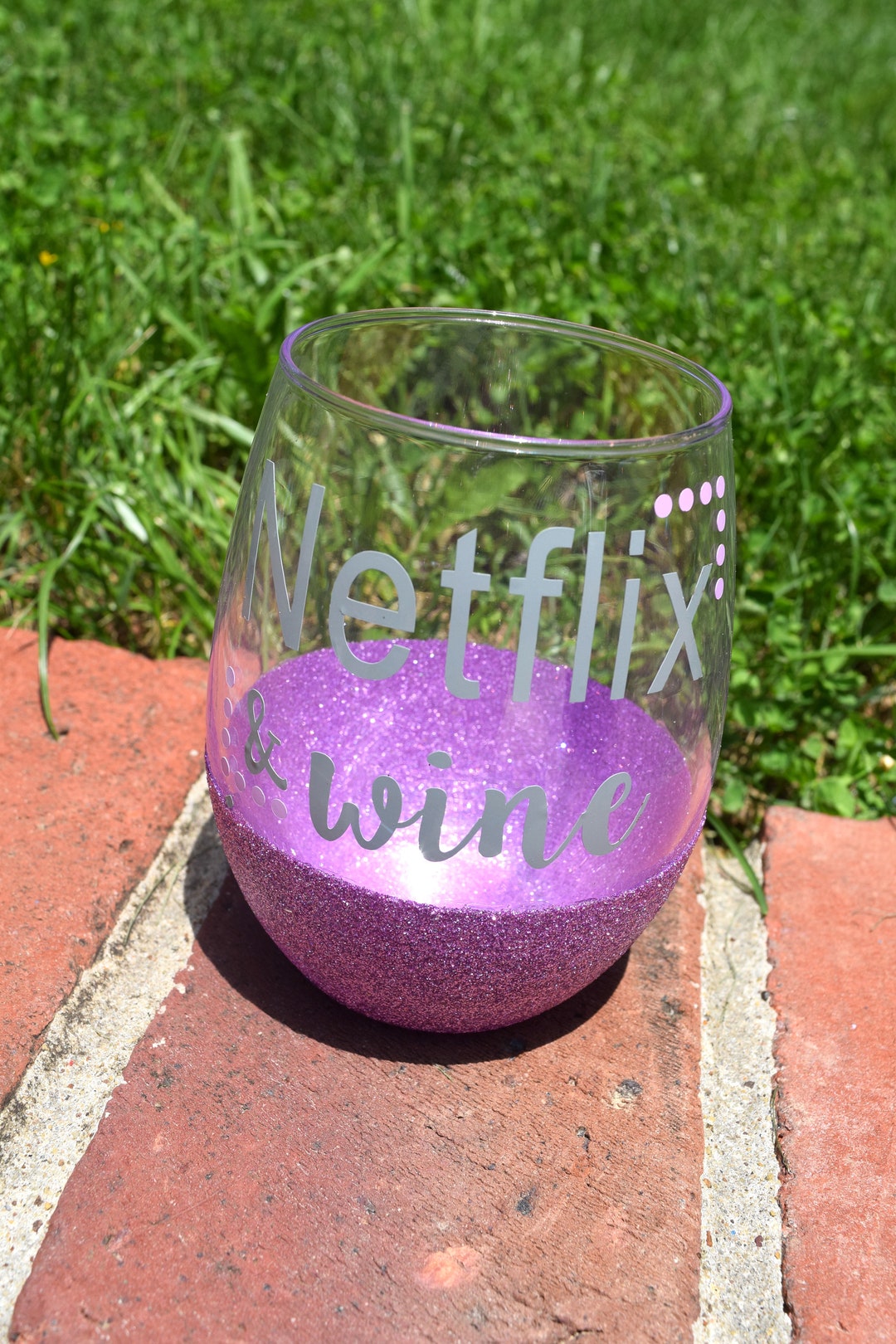 Netflix and Wine, Netflix Wine Glass, Glitter Wine Glass, Funny