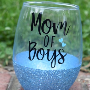Mom Wine Glass, Mother Wine Glass, Mom Of Boys Wine Glass, Funny Wine Glass, Mother's Day, Mom Gift, Funny Mom Gift, Glitter Wine Glass image 3