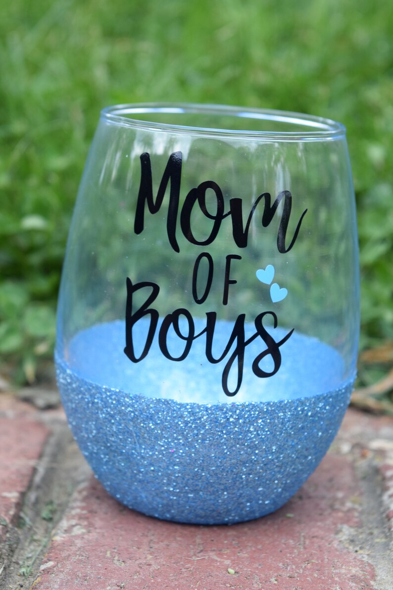 Mom Wine Glass, Mother Wine Glass, Mom Of Boys Wine Glass, Funny Wine Glass, Mother's Day, Mom Gift, Funny Mom Gift, Glitter Wine Glass image 3