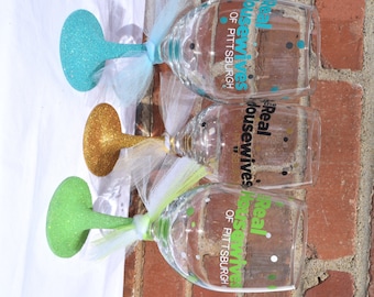 Wine Glass, Glitter Wine Glass, Real Housewives, Glitter Dipped Wine Glass, Real Housewives Wine Glass, Funny Wine Glass