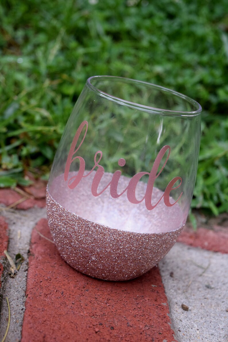 Glitter Wine Glass Bride Wine Glass Rose Gold Winebride to Etsy