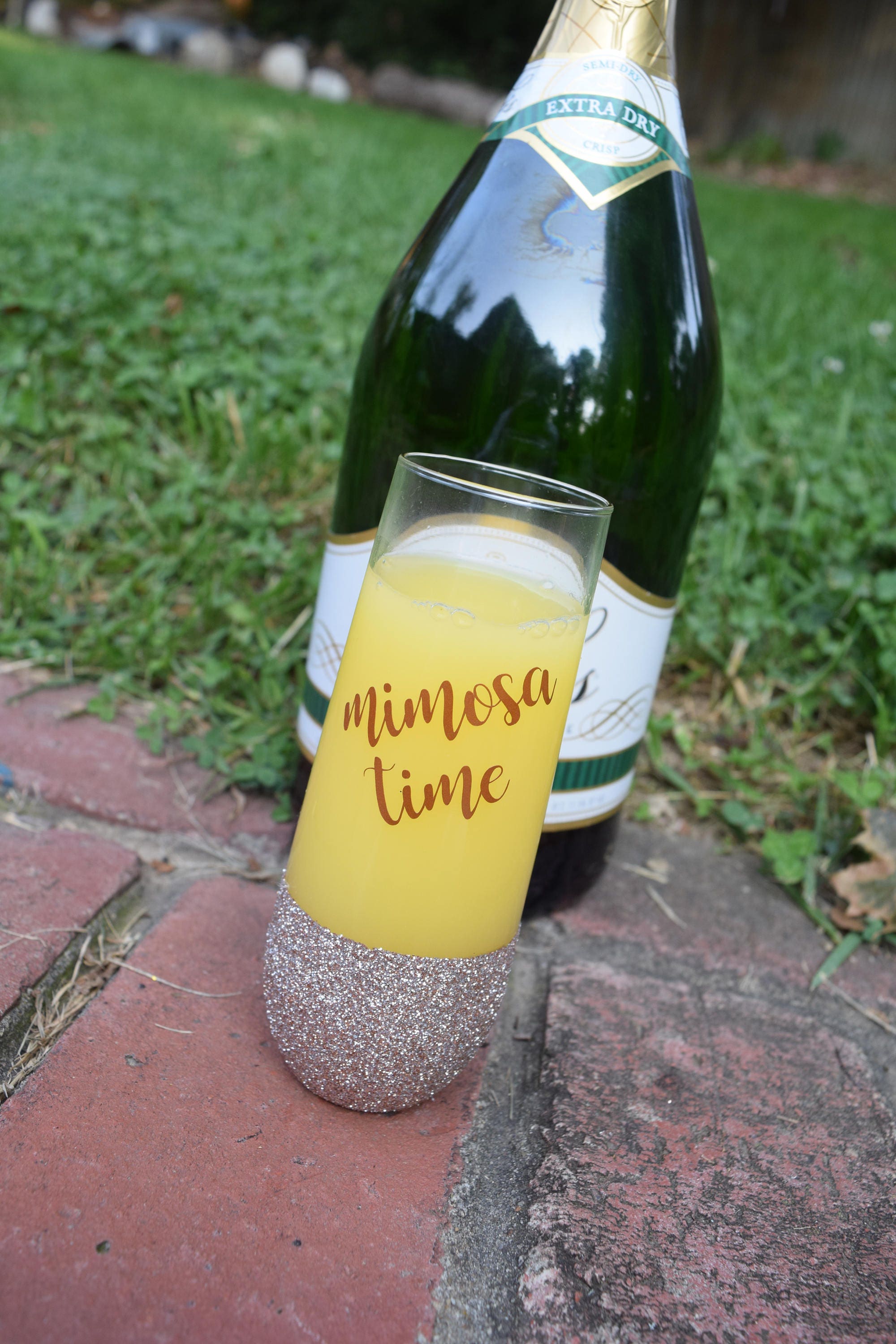 Mimosa Time Mimosa Gift Glitter Champagne Flutes Stemless Etsy