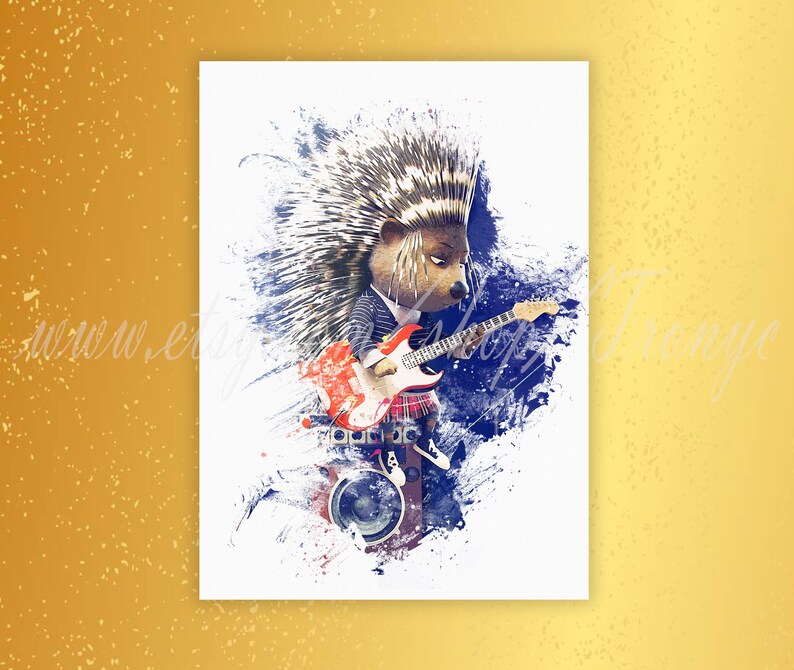 Invitation ROCK print T-133 Watercolor poster Music print teenage crested porcupine birthday party punk rocker print kids room decor