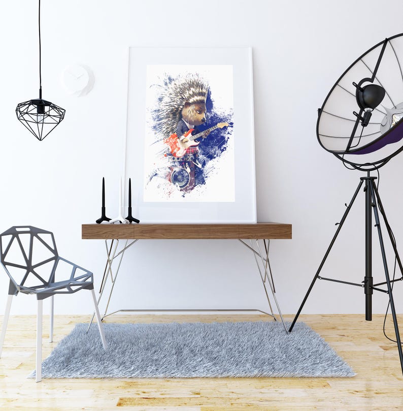 Invitation ROCK print T-133 Watercolor poster Music print teenage crested porcupine birthday party punk rocker print kids room decor