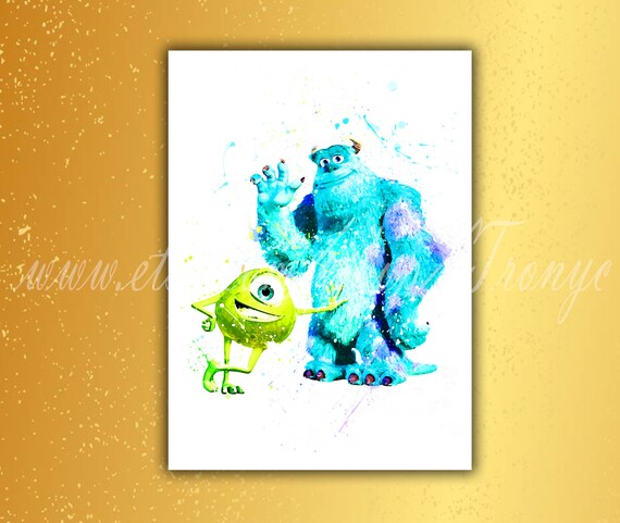 Mike And Sully Monsters Inc Watercolor Poster Kids Room Decor Birthday Decorations Home Decor Nursery Decor Party Decorations T 020