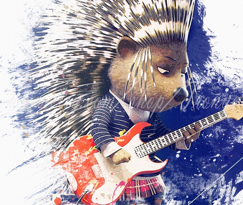 Invitation ROCK print T-133 Watercolor poster Music print teenage crested porcupine birthday party punk rocker print kids room decor