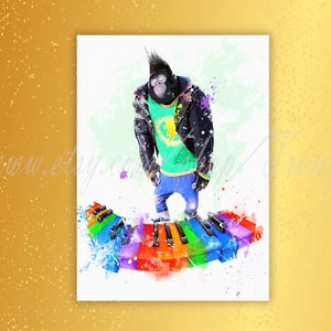 Invitation ROCK print T-133 Watercolor poster Music print teenage crested porcupine birthday party punk rocker print kids room decor