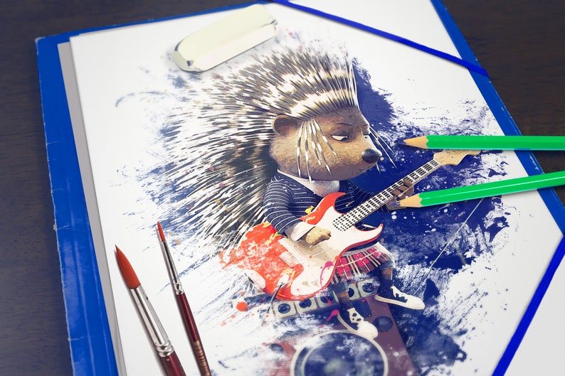 Invitation ROCK print T-133 Watercolor poster Music print teenage crested porcupine birthday party punk rocker print kids room decor