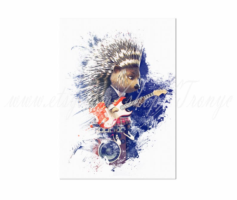 Invitation ROCK print T-133 Watercolor poster Music print teenage crested porcupine birthday party punk rocker print kids room decor