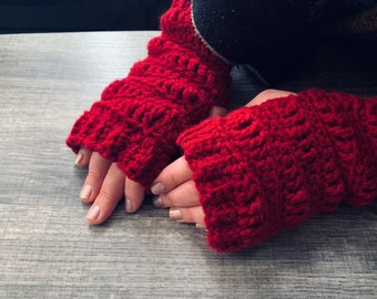 Crochet Burgundy Fingerless Gloves Hills and Valleys Pattern